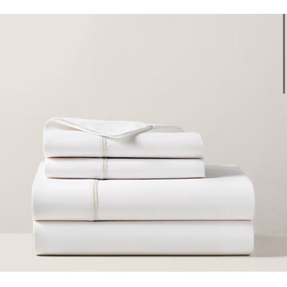RALPH LAUREN Home Percale Palmer Sandstone Flat Sheet NEW Queen Organic Cotton - Picture 1 of 8